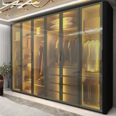Imagem de Guarda-roupa Casal 6 Portas com 6 Portas Reflecta com Pés com Led Innova Preto Acetinado