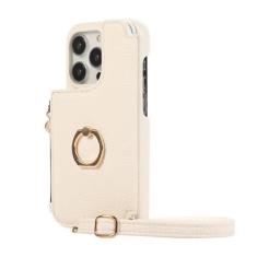 Imagem de Suporte de anel crossbody com zíper cartões Solt carteira capa de couro para iPhone 15 Pro Max 14 Plus 13 12 11 SE 2022 capa espelhada, branca, para iPhone 12ProMax