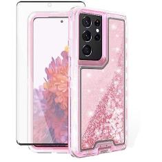 Imagem de Asuwish Capa de celular para Samsung Galaxy S21 Ultra 5G com protetor de tela Bling Liquid Glitter Clear Hybrid TPU SiliconeProtective Heavy Duty Cell Cover S21ultra 21S S 21 21ultra G5 mulheres