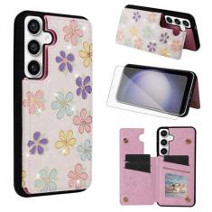 Imagem de Asuwish Capa de telefone para Samsung Galaxy S23 FE 5G carteira celular com protetor de tela de vidro temperado flor luxuosa couro PU porta-cartão suporte suporte S 23 EF S23FE 23S mulheres meninas