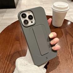Imagem de Capa de telefone com alça de pulso e suporte de mão para iPhone 13 12 11 14 Pro Max X XS Max XR 7 8 Plus Cor sólida macia Capa de silicone macio, cinza, para iPhone13ProMax