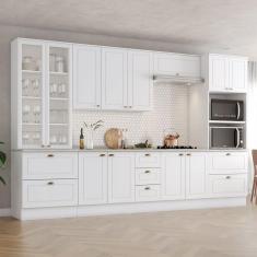 Imagem de Cozinha Completa Americana 12 Portas 7 Gavetas com Vidro 100% Mdf Branco - Henn