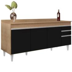 Imagem de Balcão Gabinete 180cm Com Tampo Dallas Castanho/Preto - Lumil - Lumil