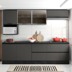 Imagem de Cozinha Modulada Completa 7 Peças 7 Portas 4 Gavetas com Balcão para Cooktop Etina Poliman Móveis Grafite