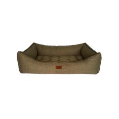 Imagem de Cama para Cachorro Retangular em Linho Marrom Extra Grande (XGG) 98 x 65 cm