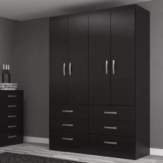 Imagem de Guarda Roupa Casal Treviso 4 Portas 6 Gavetas - Black Black
