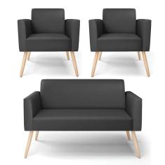 Imagem de Sofá Namoradeira Com 2 Poltronas Pés Palito Natural Marisa Corino Preto D03 - D`rossi