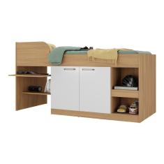 Imagem de Cama Solteiro Multifuncional com Colchão Incluso 2 Portas e Escrivaninha Multimóveis MP4235 Rustic/Branco