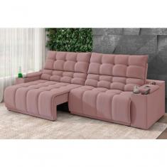 Imagem de Sofá Connect Premium 2,00m Assento Retrátil-reclinável Com Porta Copos E Entrada Usb Suede Nude