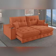 Imagem de Sofá Retrátil Reclinável com Porta Copos 190cm Istambul Yescasa Terracota