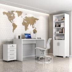 Imagem de Conjunto Home Office 3 Peças com Escrivaninha Gávea, Gaveteiro e Armário Espresso Móveis Branco
