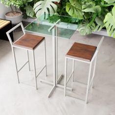 Imagem de Conjunto Mesa Alta Bar Bistrô Quadrada Vidro 2 Banquetas Confort Imbui