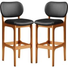 Imagem de Kit 02 Banquetas Alta Para Cozinha Madeira Fixa Betta L02 Imbuia Couríssimo Preto - Lyam Decor
