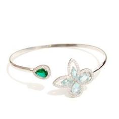 Imagem de Pulseira Bracelete de prata 925 com flor de cristais topázio com e gota esmeralda