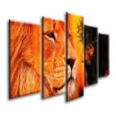 Imagem de Quadro Decorativo Para Quarto Leão E Jesus Hd 129x61