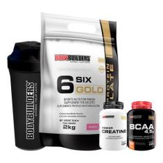 Imagem de Kit Whey Protein Isolado Six Gold 2 Kg + Power Creatina 100G + Bcaa 10
