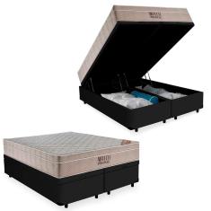 Imagem de Cama Box Baú Queen Suede Bipartido + Colchão Ortobom Airtech Molas Ensacadas 65x158x198 Preto