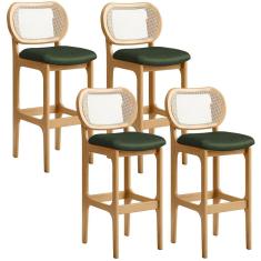 Imagem de Kit 04 Banquetas Altas Para Cozinha Bancada Sala Tela Betta Fixa L02 Couríssimo Verde Musgo - Lyam