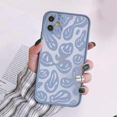 Imagem de Capas de telefone com rosto sorridente engraçado para iphone 11 12 13 pro max 6s 7 8 plus se2020 x xs max xr capa traseira dura fosca, cinza azul smiley 4, para iphone12 pro max