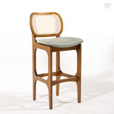 Imagem de Banqueta Alta Para Cozinha Decor Encosto Rattan Madeira Imbuia Linho V