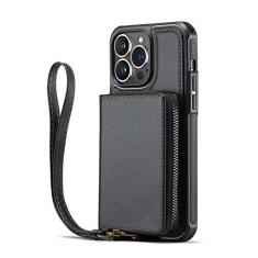 Imagem de Carteira com zíper capa para cartão de telefone para iPhone 14 13 12 11 Pro Max Couro Flip Stand Cover para Samsung Galaxy S22 Plus S21 Ultra, preto, para iphone 11 pro