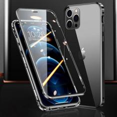 Imagem de Capa de telefone magnética de metal com proteção total 360 ° para iPhone 15 14 13 12 11 Pro Max X XS XR 8 7 Plus Capa de vidro dupla face, preta, para iphone14