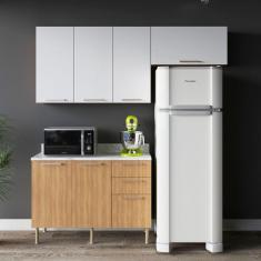 Imagem de Cozinha Compacta Dália 6 Portas 3 Gavetas Freijó/Branco/Mármore Branco - Tecno Mobili