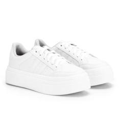 Imagem de Tenis Feminino Sapatenis Sola Alta Listras Original Casual (Branco, BR, Adulto, Numérico, 38)