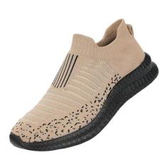 Imagem de changshen Tênis de caminhada masculino leve e respirável para corrida de estrada sem cadarço, Caqui, 39