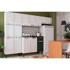Imagem de Cozinha Completa Múltipla 4pçs (2 Armários + 1 Balcão + 1 Paneleiro) C4P72 Branco/Preto - Bertolini