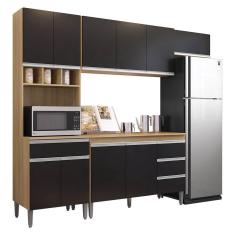 Imagem de Cozinha Modulada 4 Peças Balcão Com Tampo 120cm Andréia Amêndoa Preto