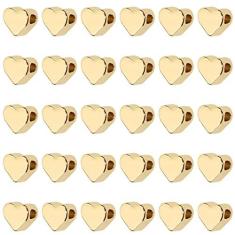 Imagem de Shapenty Contas espaçadoras de coração banhadas a ouro 14K latão amor coração solto pingente para dia dos namorados dia das mães enfeite de Natal pulseira colar brinco pingente artesanato DIY, 30