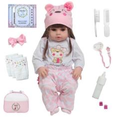 Imagem de Boneca Reborn Valentina Cabelo Castanho Conjunto Coração - Cegonha Reb