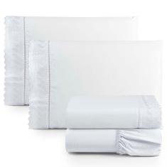 Imagem de Jogo De Lençol Casal 4 Peças Basic Percal 180 Fios Lese Bordado Inglês - Branco