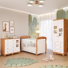 Imagem de Quarto Bebê Completo Berço Americano Marquesa 3 em 1 Guarda Roupa 2 Portas Cômoda Uli 100% MDF Móveis Peroba