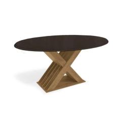 Imagem de Mesa p/ Cozinha Graviola c/ Tampo Madeirado c/ Vidro 180x105cm Freijó/Preto Fosco - Kappesberg