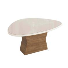 Imagem de Mesa de Sala Jantar Tília c/ Tampo Madeirado c/ Vidro 105x135cm Nogueira/Off White/Vidro Off White - Kappesberg