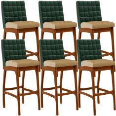 Imagem de Kit 06 Banquetas Altas Facto Verde Musgo Linho Bege Escuro