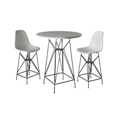 Imagem de Jogo Mesa Bistrô Eames Branca 60Cm 2 Banquetas Branca Base Ferro Preto - Cor: Branco