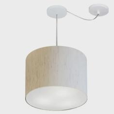Imagem de Lustre Pendente Cilíndrico Com Desvio Md-4258 Cúpula em Tecido 40x30cm Linho Bege - Bivolt