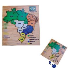 Imagem de Brinquedo educativo em madeira quebra cabeça mapa do brasil