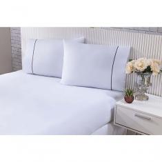 Imagem de Jogo De Cama 100% Algodão Percal 150 Fios Solteiro Gran Moratta 2 Peças Branco E Detalhe Palha