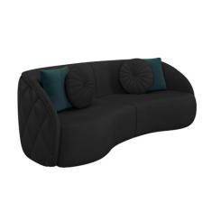 Imagem de Sofá Decorativo 240cm com Almofadas Redondas Clarke PU Preto G45 - Gran Belo