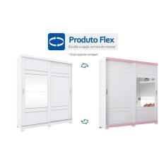 Imagem de Guarda Roupa Casal 2 Portas de Correr e 3 Gavetas Verg Branco/Rosa - Henn