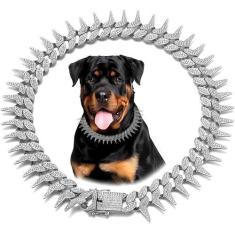 Imagem de Pimaodog Coleira de corrente de cachorro, colar estilo cravado lateral brilhante diamante cubano coleira para cães de estimação com glitter strass para cães de estimação pequenos, médios e grandes