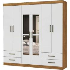 Imagem de Guarda Roupa Hercules com 6 Portas 4 Gavetas e Espelho Cor Cinamomo Off White