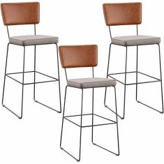 Imagem de Kit 03 Banquetas Altas Cozinha Allana L02 Camel Linho Bege