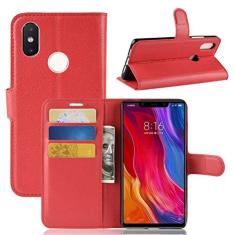 Imagem de XIAOMI 8SE Capa, carteira flip de couro PU premium com compartimento para cartão, suporte e fecho magnético [capa interior TPU à prova de choque] compatível com XIAOMI 8SE