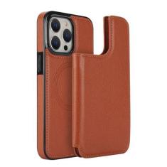 Imagem de POYUFRG Capa magnética para iPhone 15 Pro Max/15 Pro/15 Plus/15, 2 em 1, carteira destacável com suporte para cartão, capa de couro com função de suporte, marrom, 15Pro