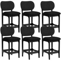 Imagem de Kit 06 Banquetas Baixa Bar Cozinha E Sala De Jantar Fixa Betta L02 Preto Linho Chumbo - Lyam Decor